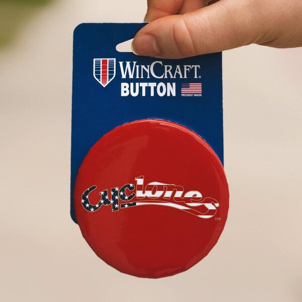 Patriotic Cyclones Script Round Button Pin (3")